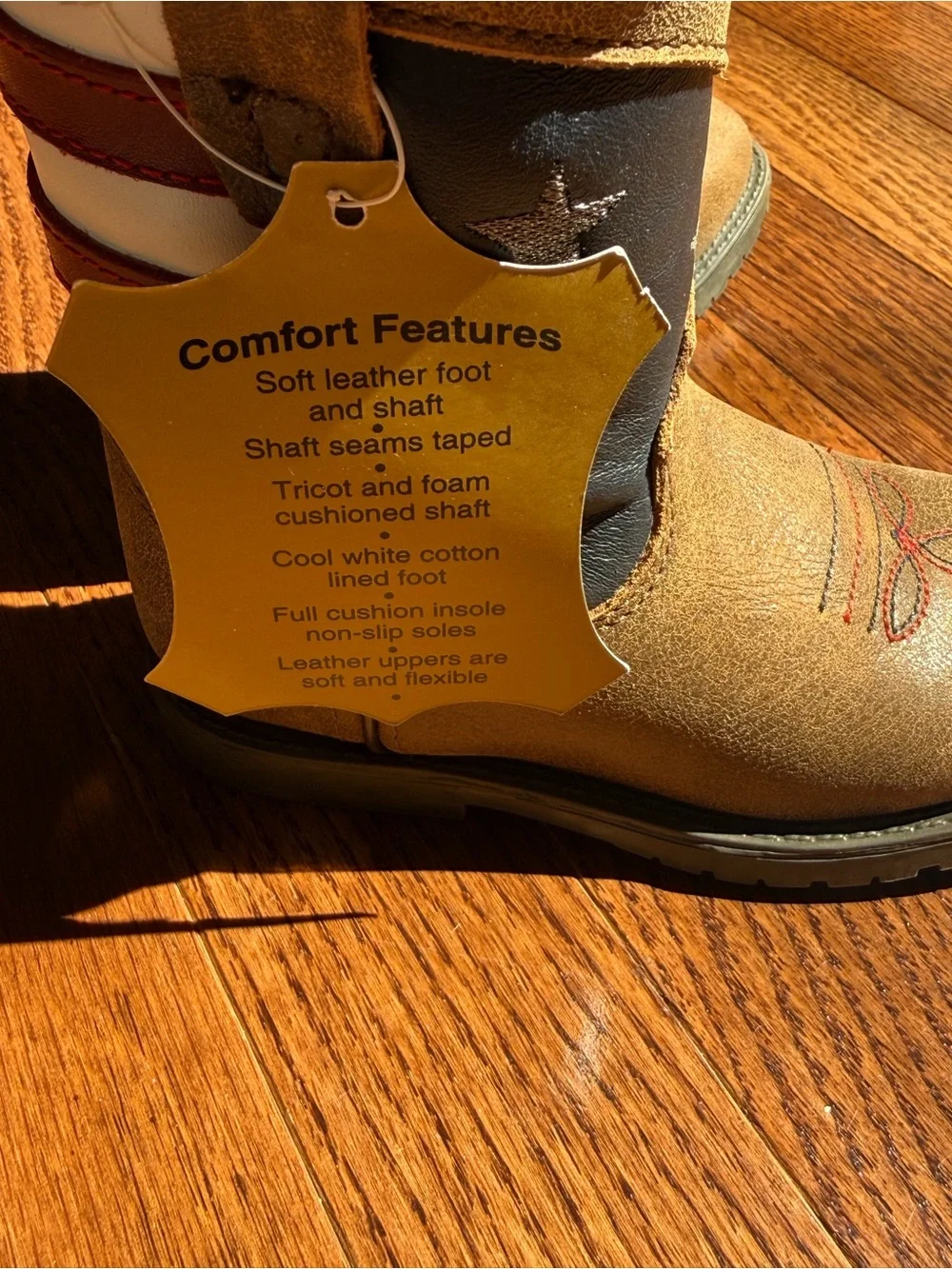 Children's Tan and Black Star Western Boots with Embroidered Toe